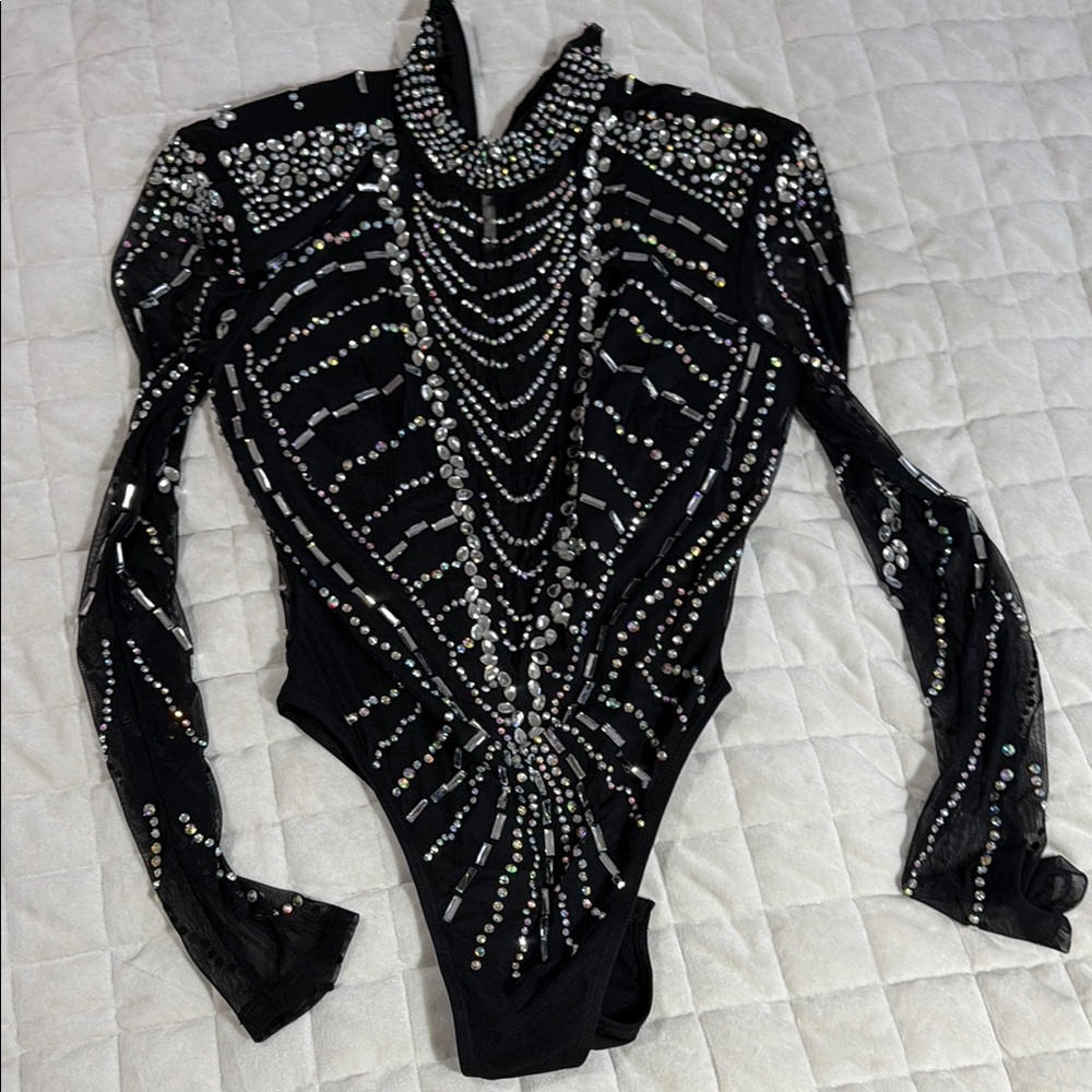 Black Jeweled Long Sleeve Bodysuit